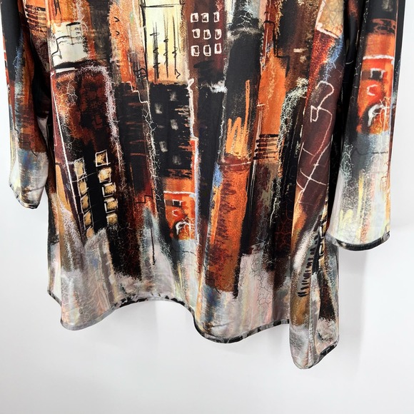 Ali Miles Sz Large City Skyline Wearable Art Abstract Blouse Shirt Top Brown - Picture 6 of 8